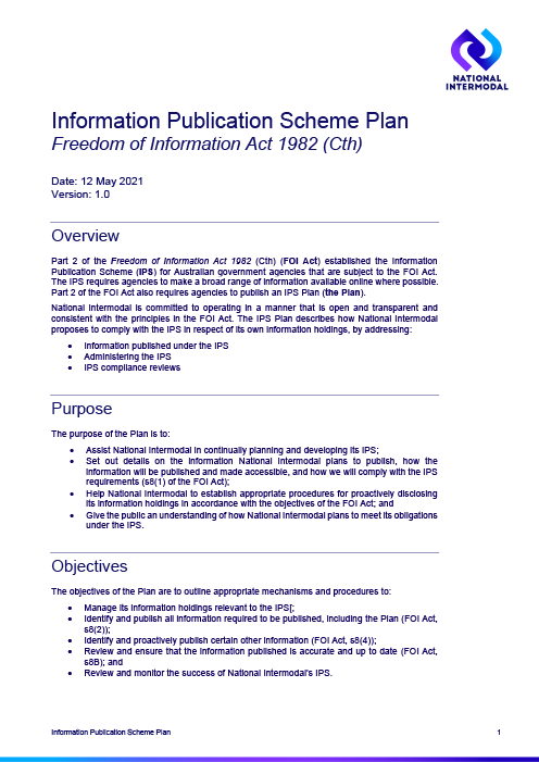 Information Publication Scheme Plan Cover