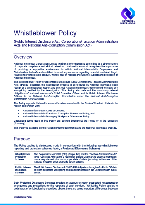 Whistleblower Policy Cover June 2023
