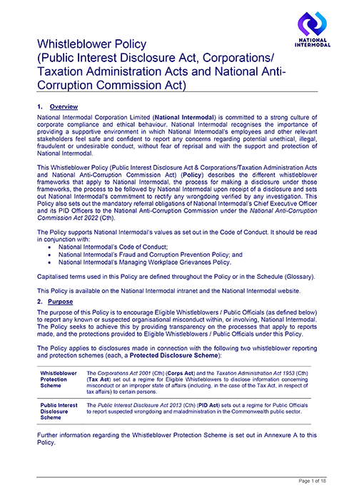 Whistleblower Policy November 2024 Cover