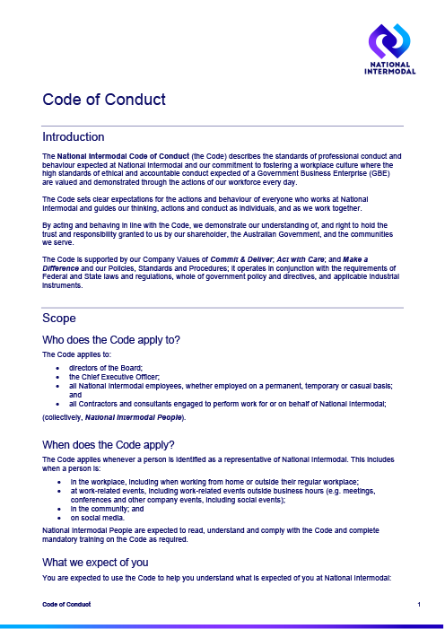 National Intermodal Code of Conduct Cover